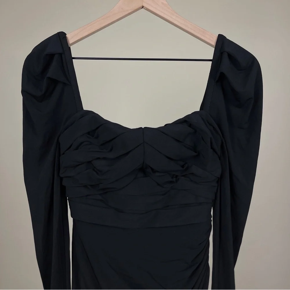 NWT Self-Portrait Jersey Gathered Midi Dress in Black - Picture 9 of 12